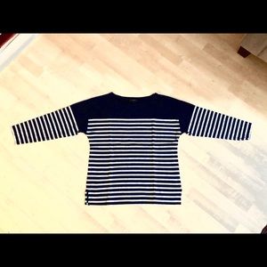 J Crew Chic Top in Navy Blue and Silver. NWOT